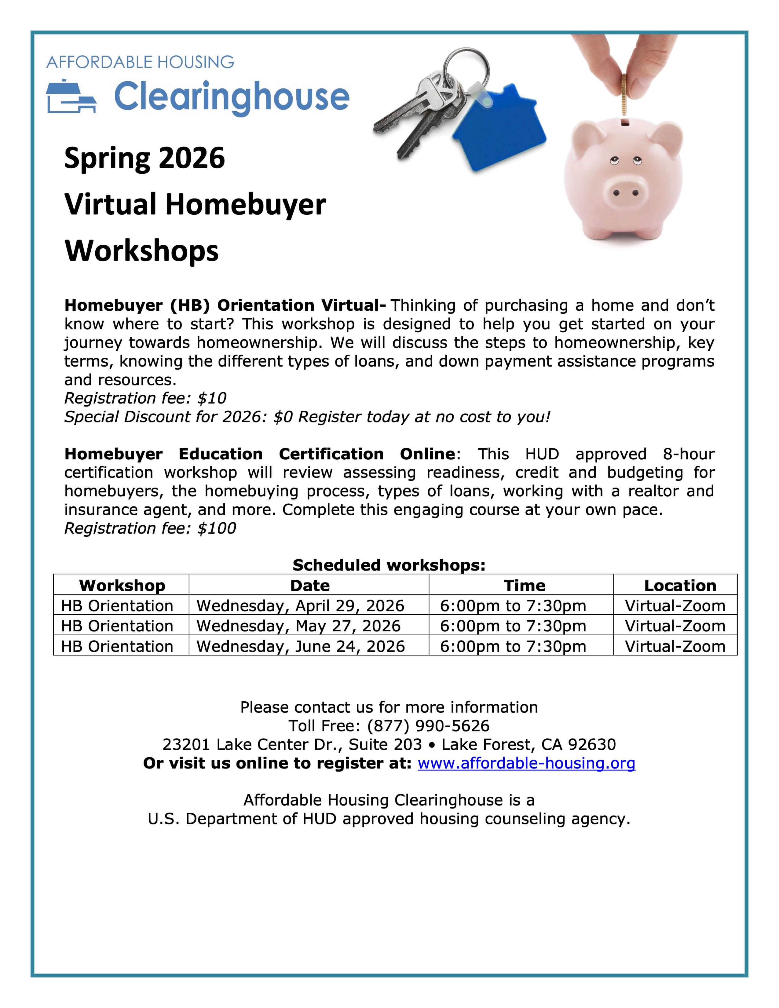 Spring 2026 Virtual Homebuyer Workshops