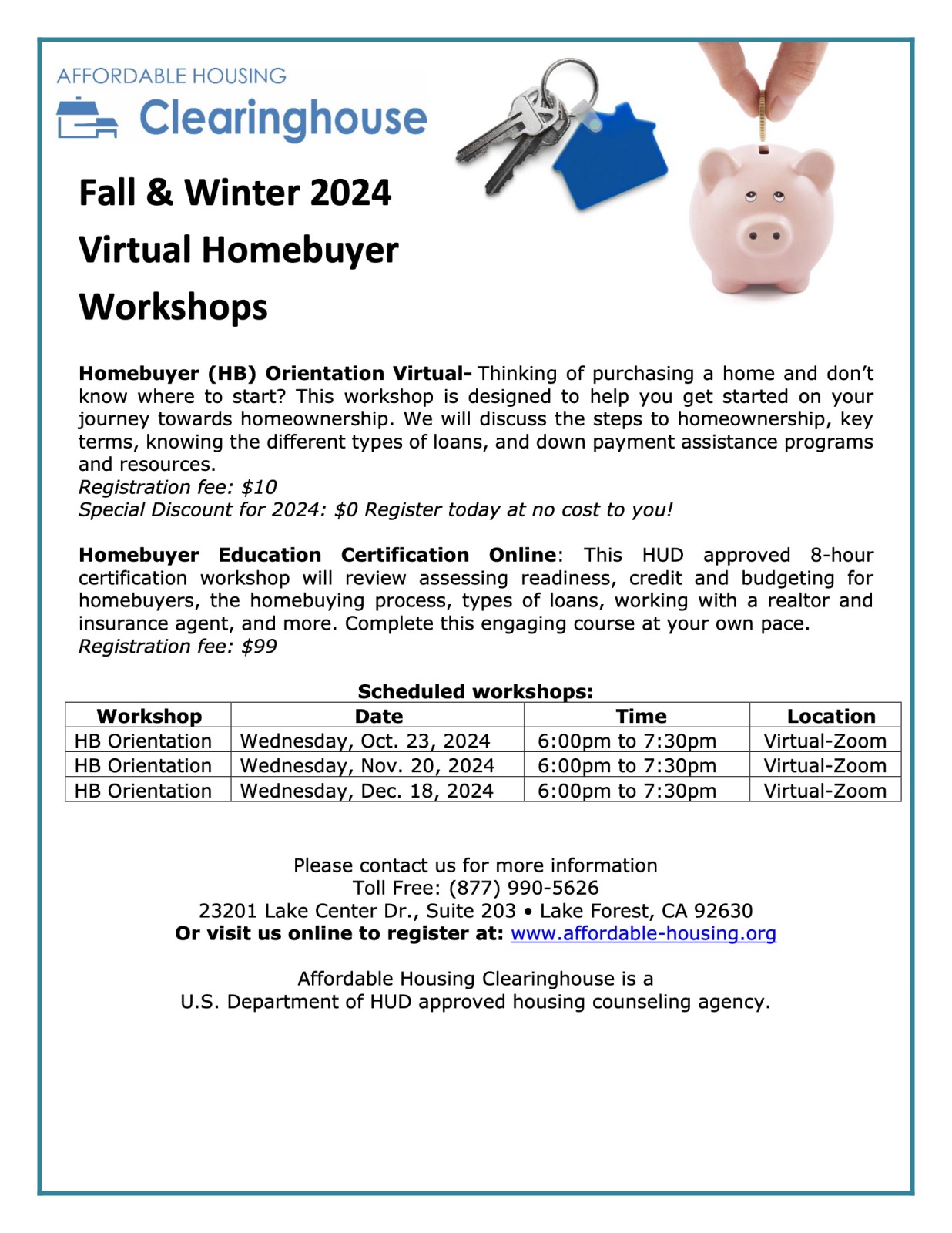 Fall 2024 Virtual Homebuyer Workshops